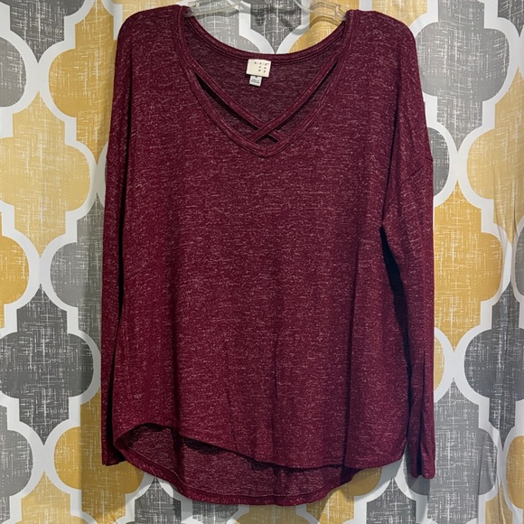 a new day Tops - a new day Maroon Long Sleeve Top